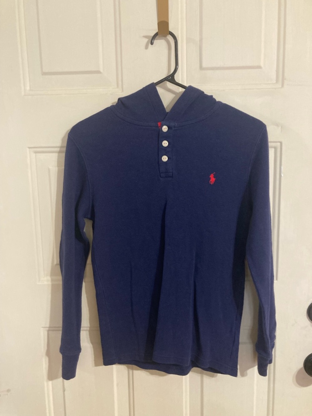 Polo by Ralph Lauren Navy Long-Sleeve Hooded Henley with Red Pony